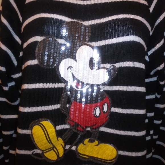 EUC Disney Black & White Striped Sequinned Mickey Mouse Sweater - Picture 4 of 9